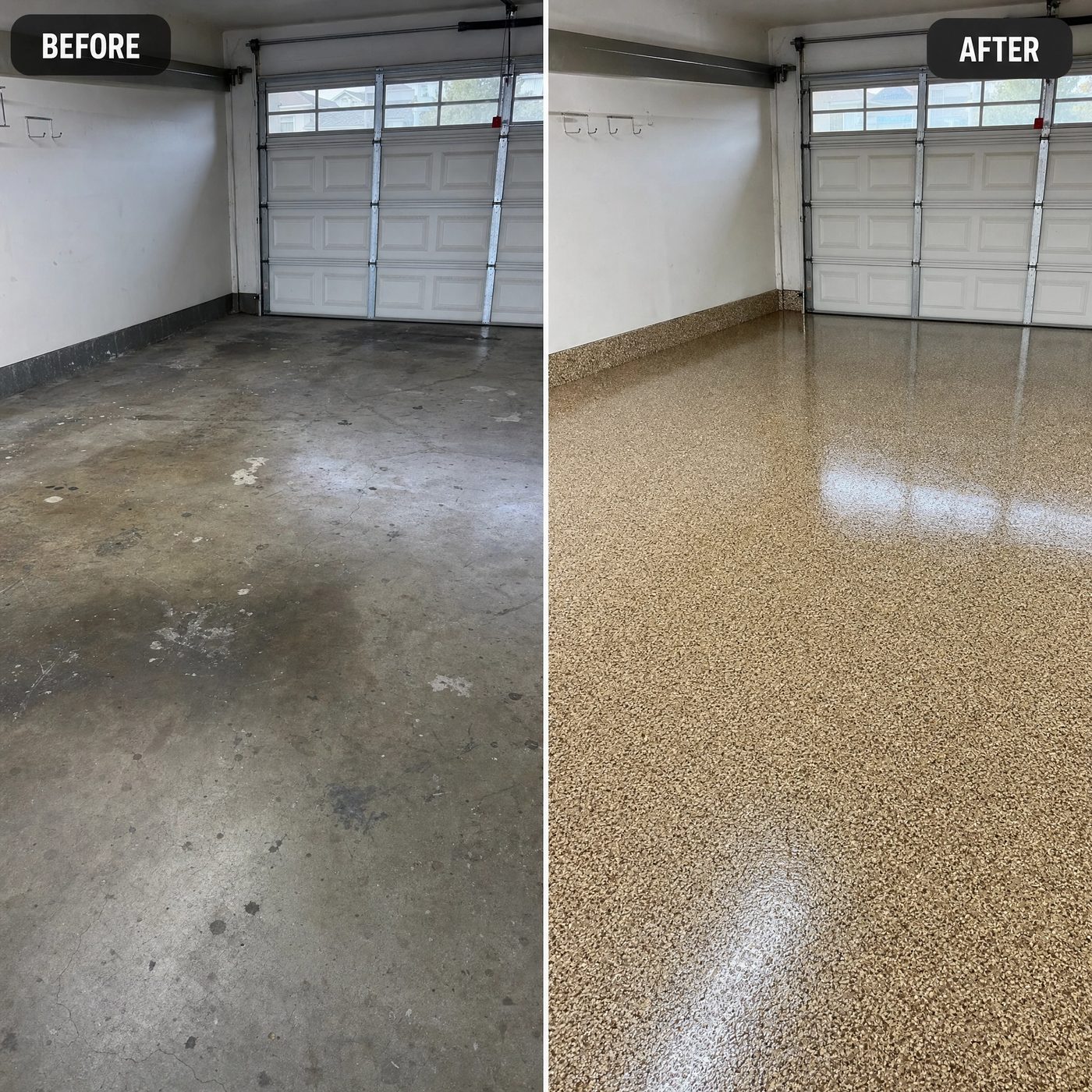 Before and after: a residential garage given a fresh flake floor coating